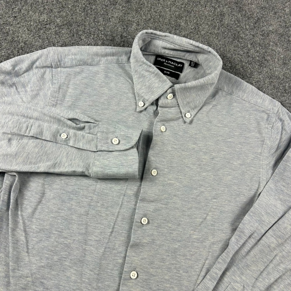 Spier & Mackay Button Down Shirt Mens 15.5 33 Blue Slim Fit Cotton Handmade Top